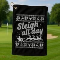 Ugly Christmas Santa Sleigh All Day Gift Golf Towel thumb 1
