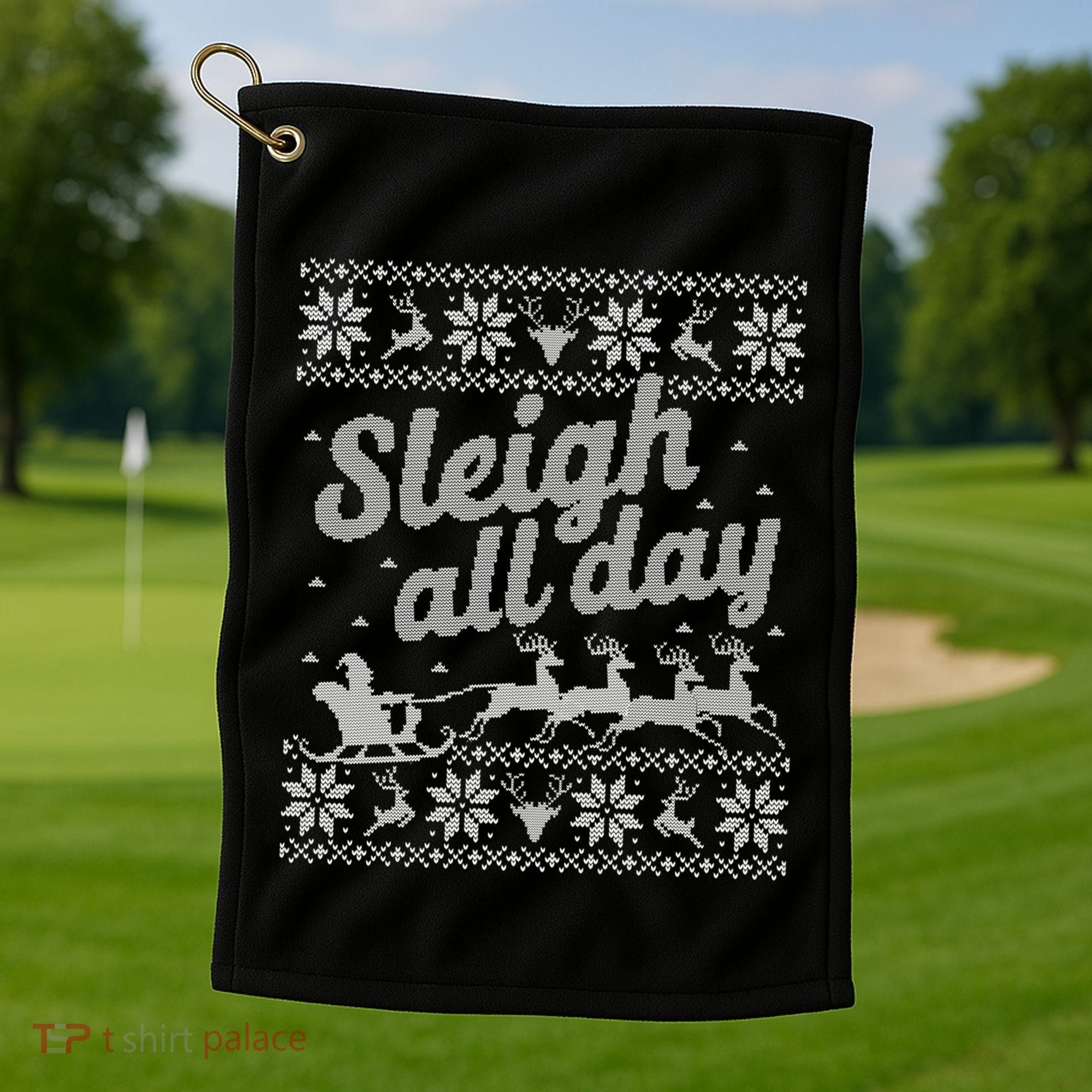Ugly Christmas Santa Sleigh All Day Gift Golf Towel