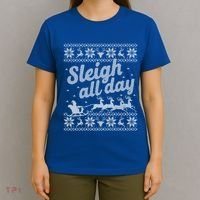 Ugly Christmas Santa Sleigh All Day Gift T-Shirt thumb 4