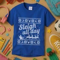 Ugly Christmas Santa Sleigh All Day Gift Kids T-Shirt thumb 3