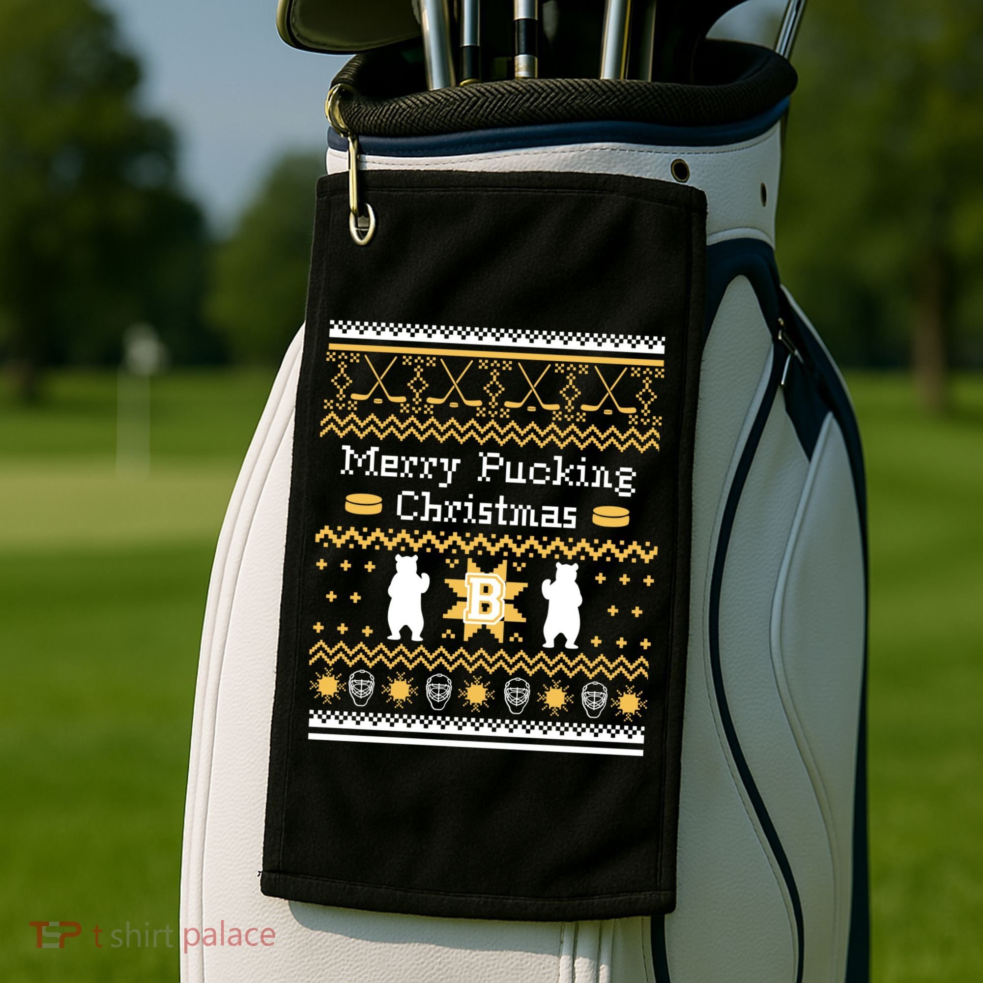 Ugly Christmas Sweater Hockey Boston Gift Golf Towel