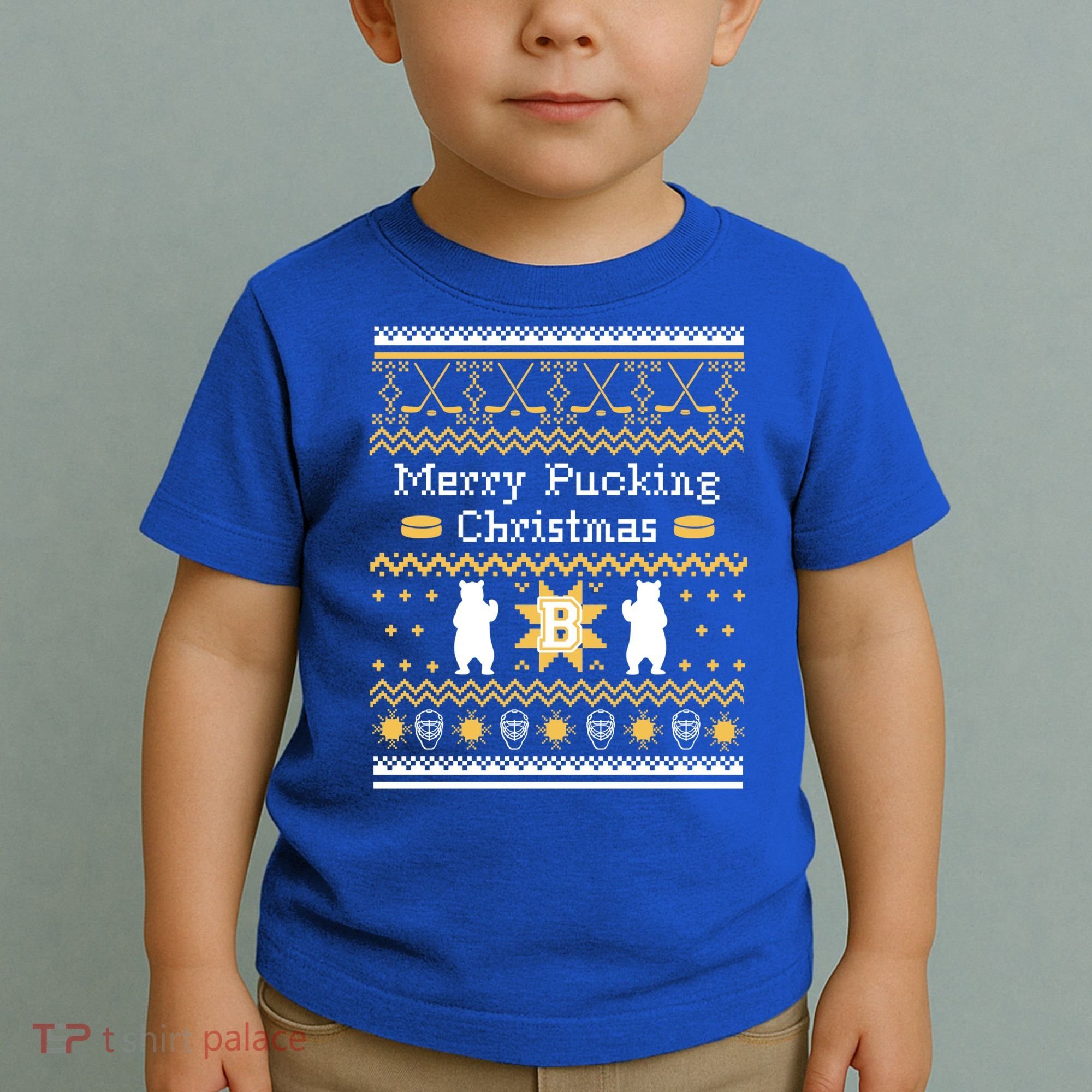 Ugly Christmas Sweater Hockey Boston Gift Toddler T-Shirt