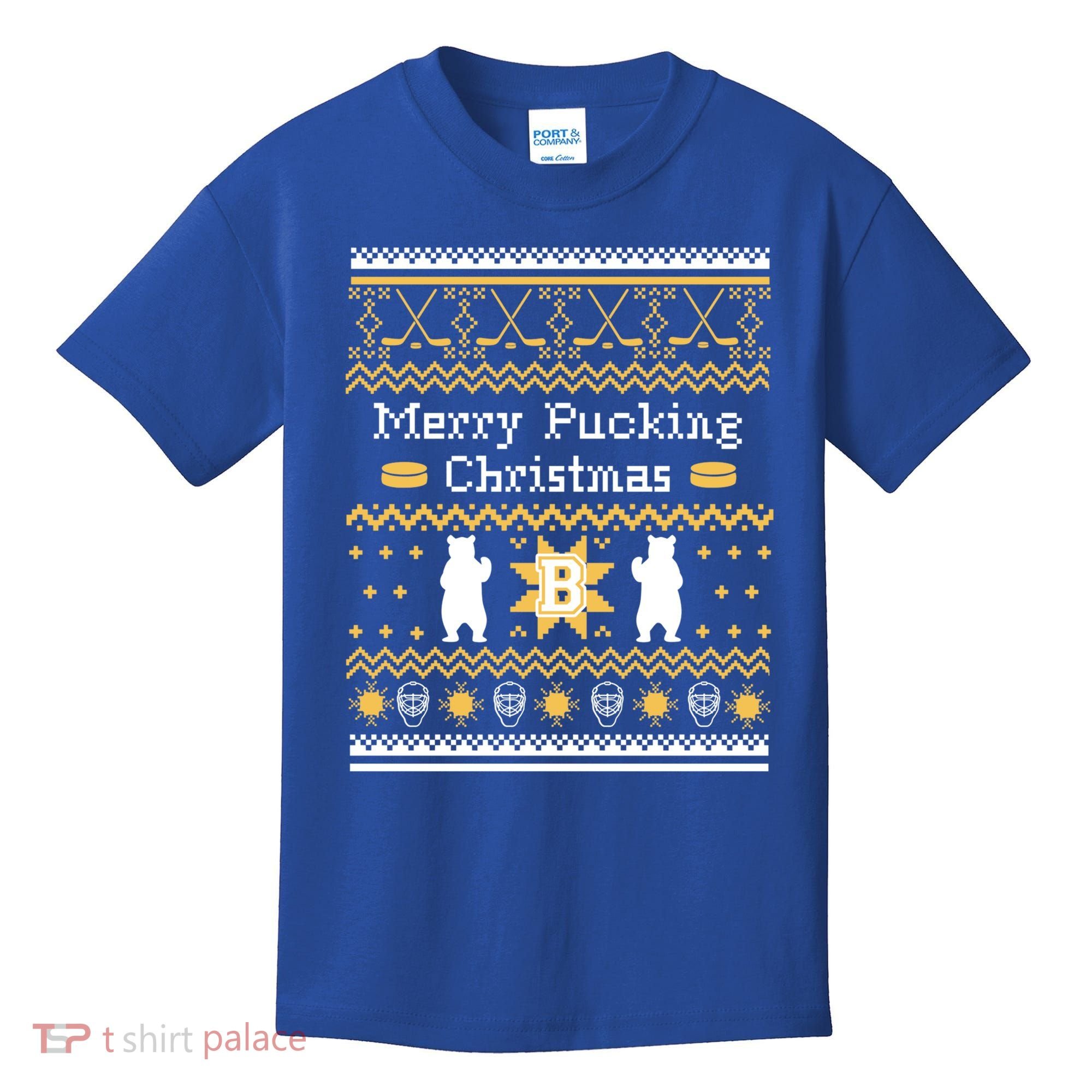 Ugly Christmas Sweater Hockey Boston Gift Kids T-Shirt
