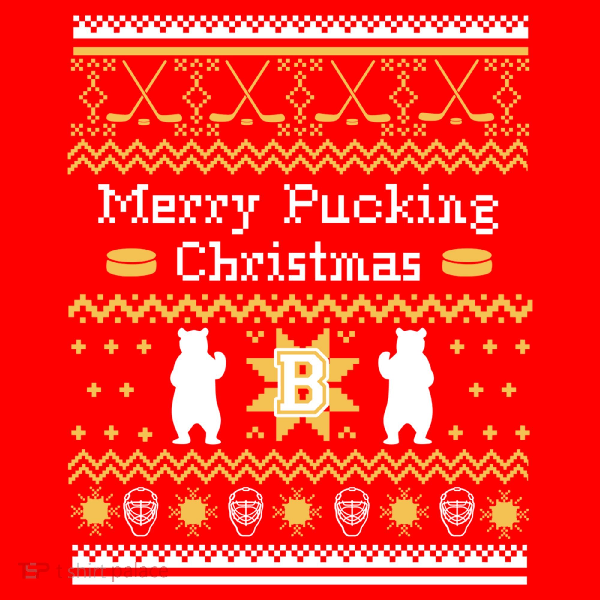 Ugly Christmas Sweater Hockey Boston Gift Santa Hat