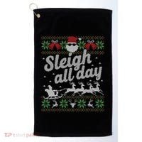 Ugly Christmas Santa Sleigh All Day Gift Golf Towel thumb 0