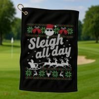Ugly Christmas Santa Sleigh All Day Gift Golf Towel thumb 1