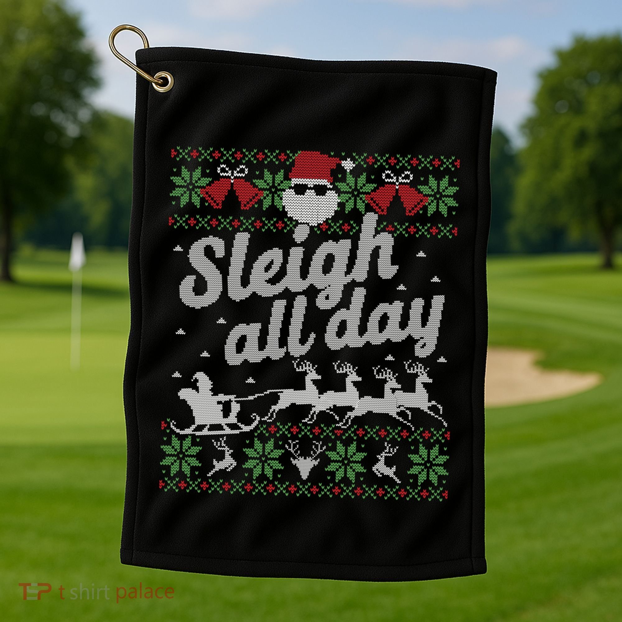 Ugly Christmas Santa Sleigh All Day Gift Golf Towel