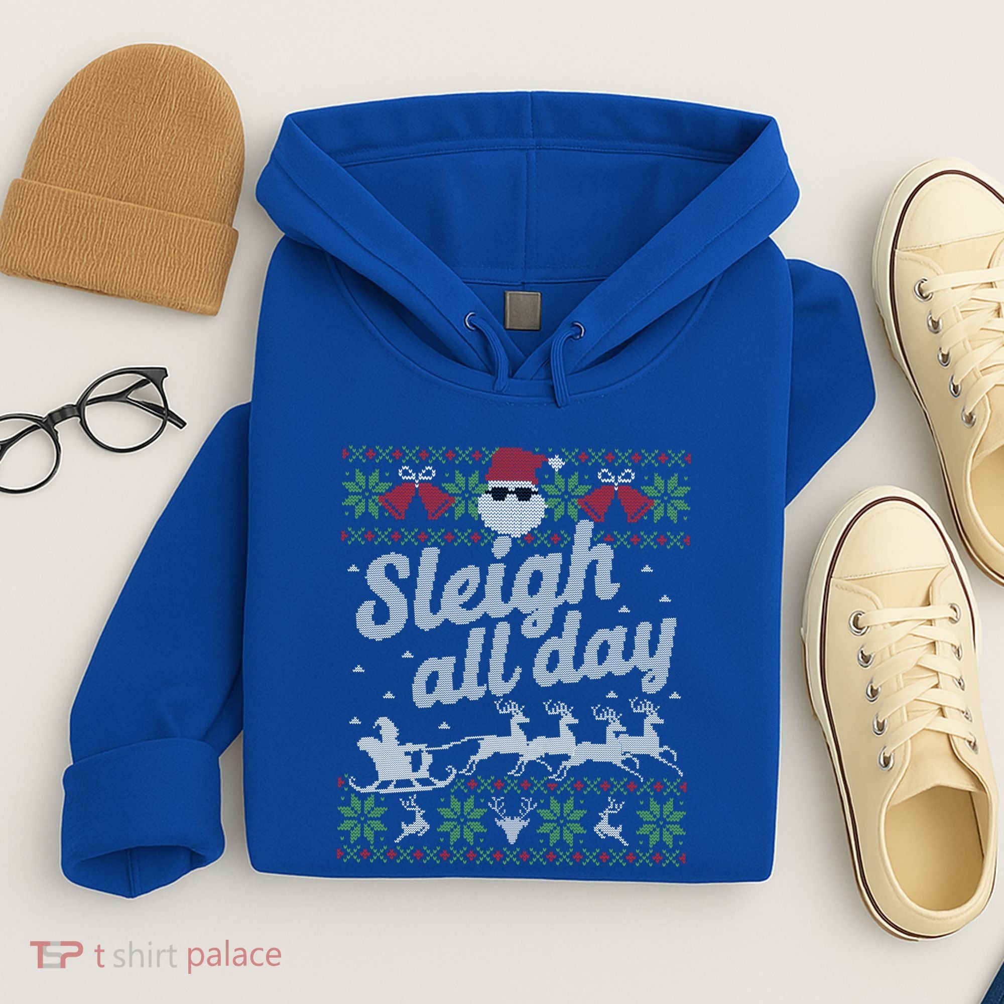 Ugly Christmas Santa Sleigh All Day Gift Hoodie