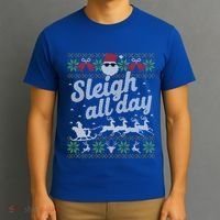 Ugly Christmas Santa Sleigh All Day Gift T-Shirt thumb 3