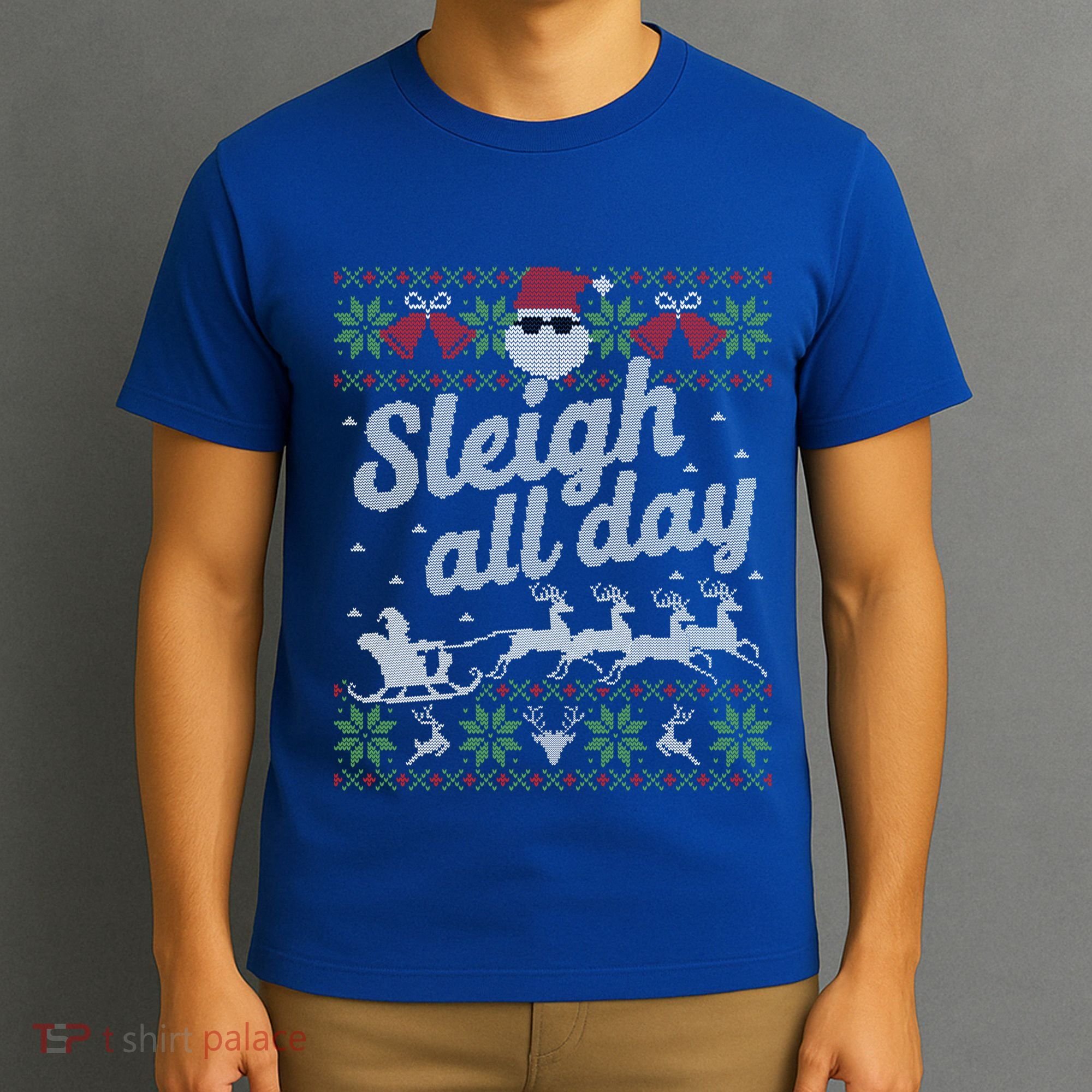 Ugly Christmas Santa Sleigh All Day Gift T-Shirt