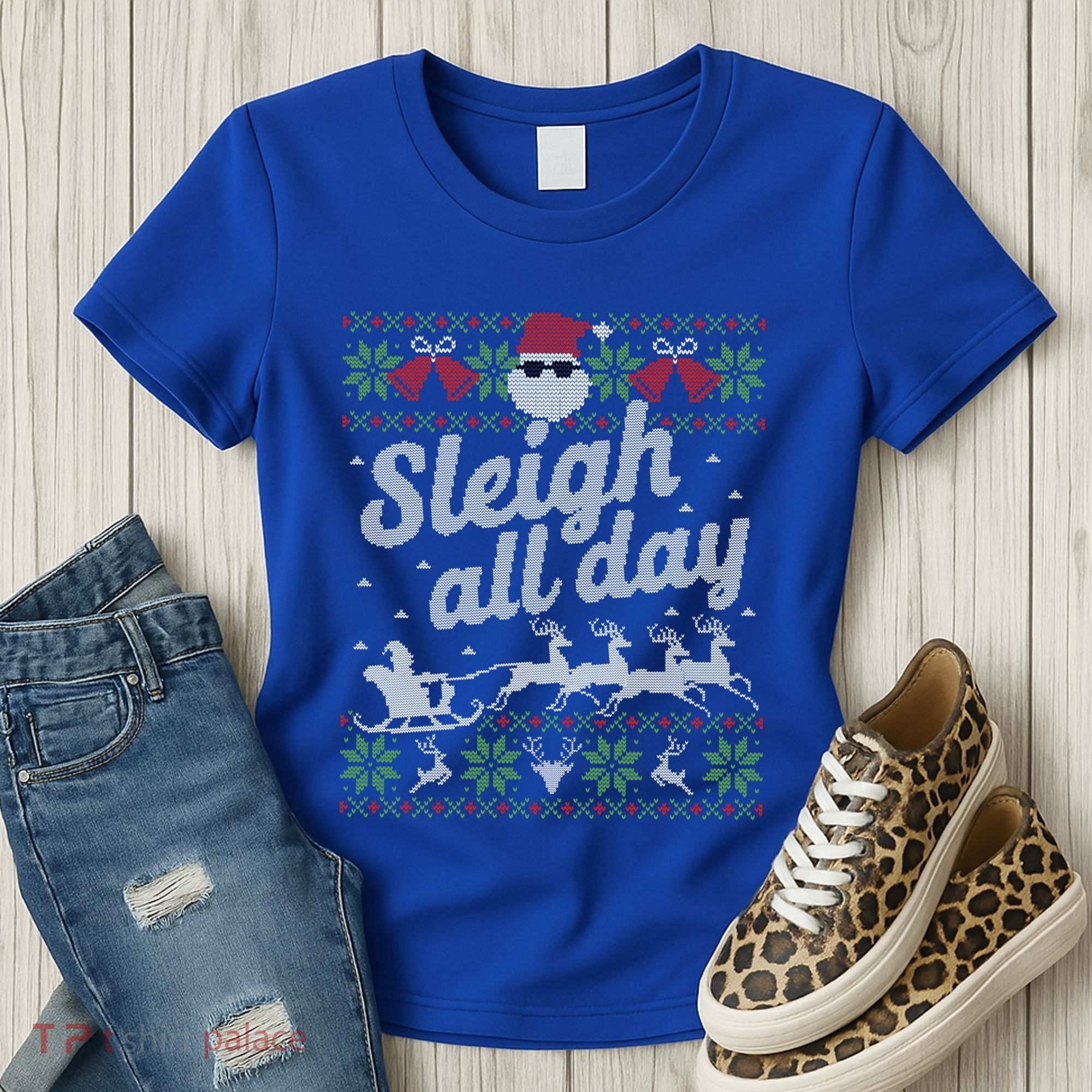 Ugly Christmas Santa Sleigh All Day Gift Women's T-Shirt