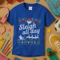 Ugly Christmas Santa Sleigh All Day Gift Kids T-Shirt thumb 3
