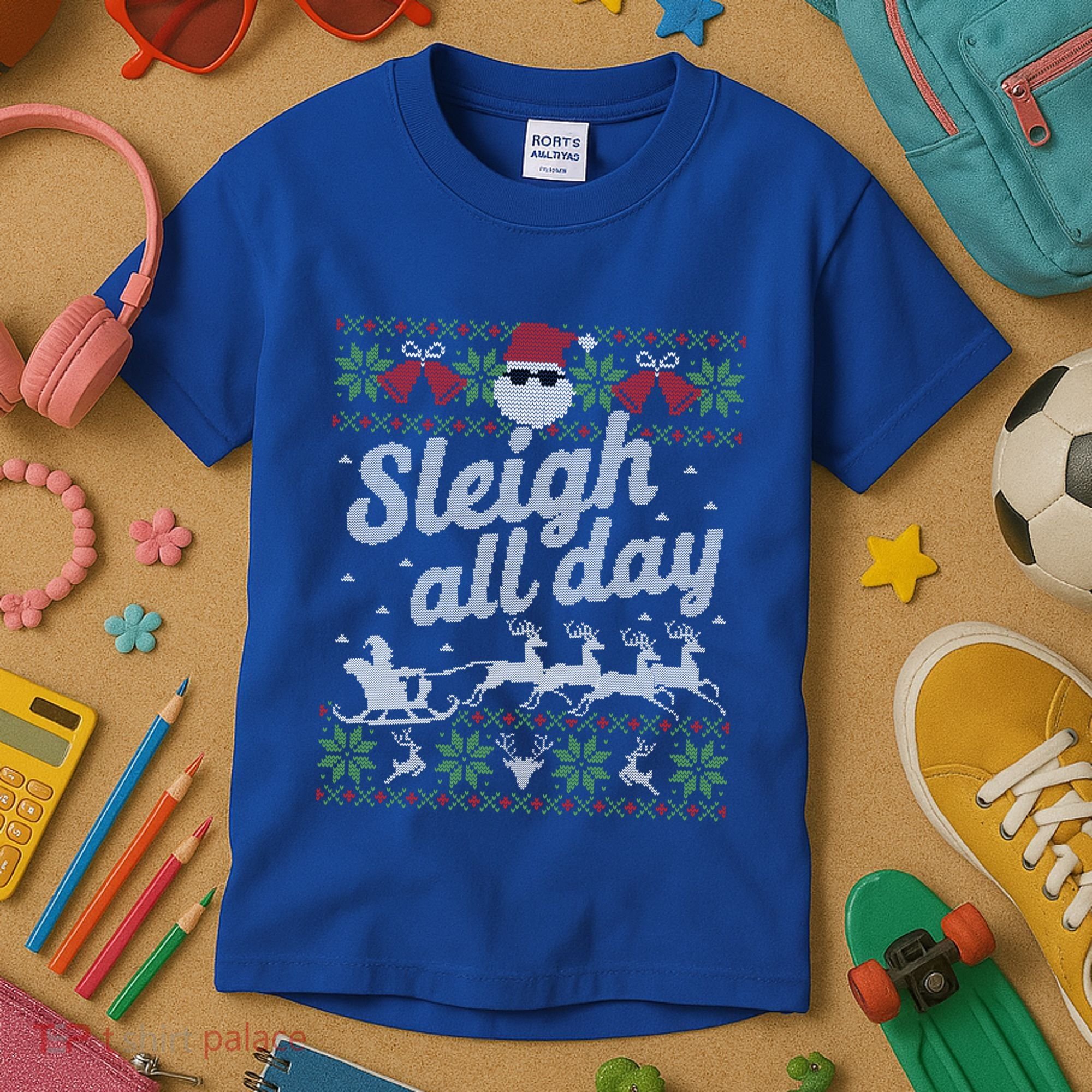 Ugly Christmas Santa Sleigh All Day Gift Kids T-Shirt