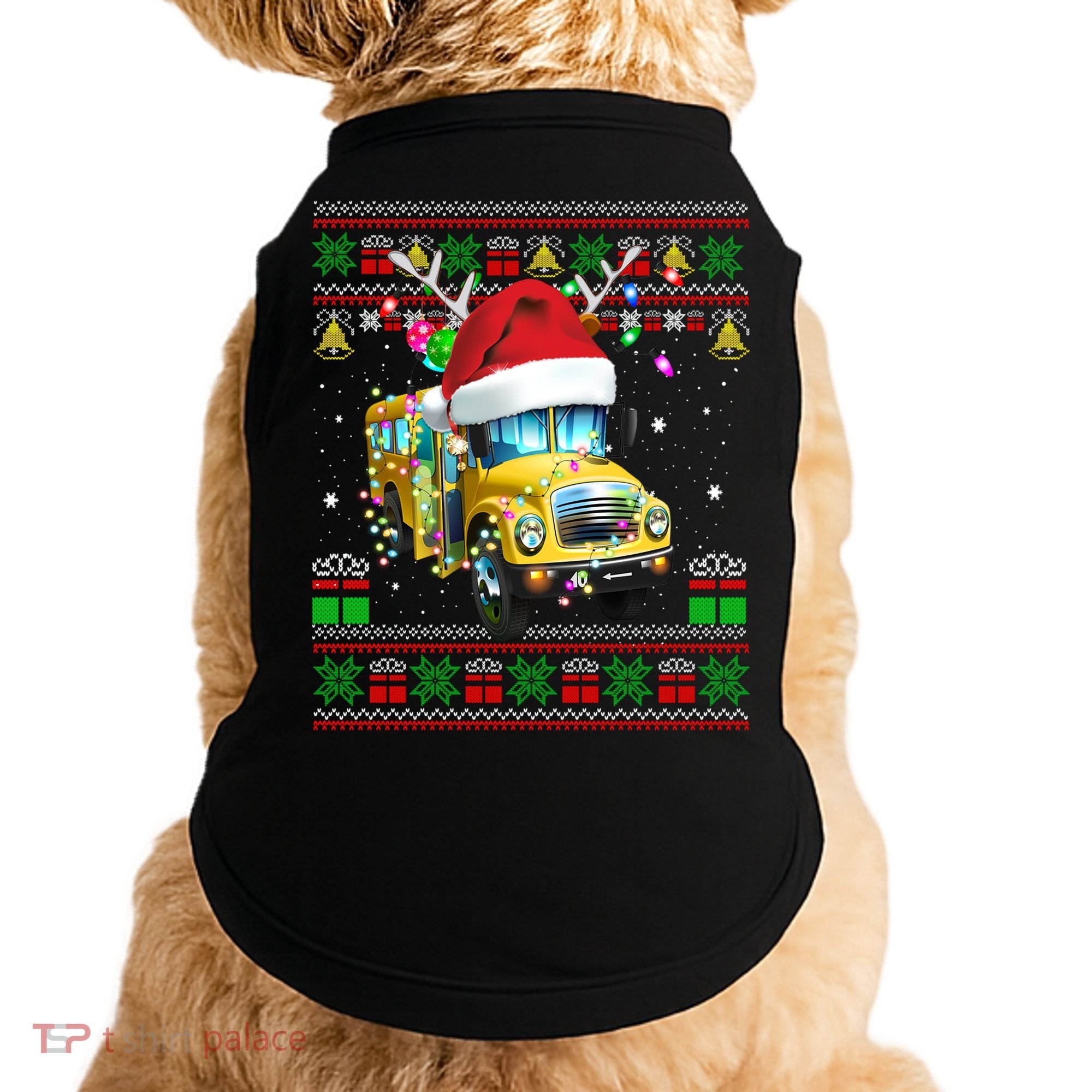 Ugly Christmas Sweater School Bus Driver Reindeer Santa Hat Doggie Tank