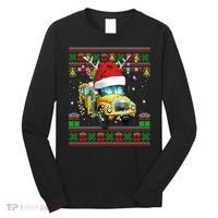 Ugly Christmas Sweater School Bus Driver Reindeer Santa Hat Long Sleeve Shirt thumb 0
