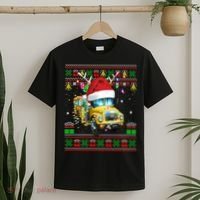 Ugly Christmas Sweater School Bus Driver Reindeer Santa Hat T-Shirt thumb 2