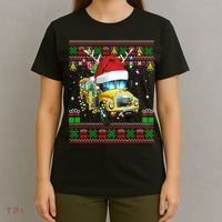 Ugly Christmas Sweater School Bus Driver Reindeer Santa Hat T-Shirt thumb 4