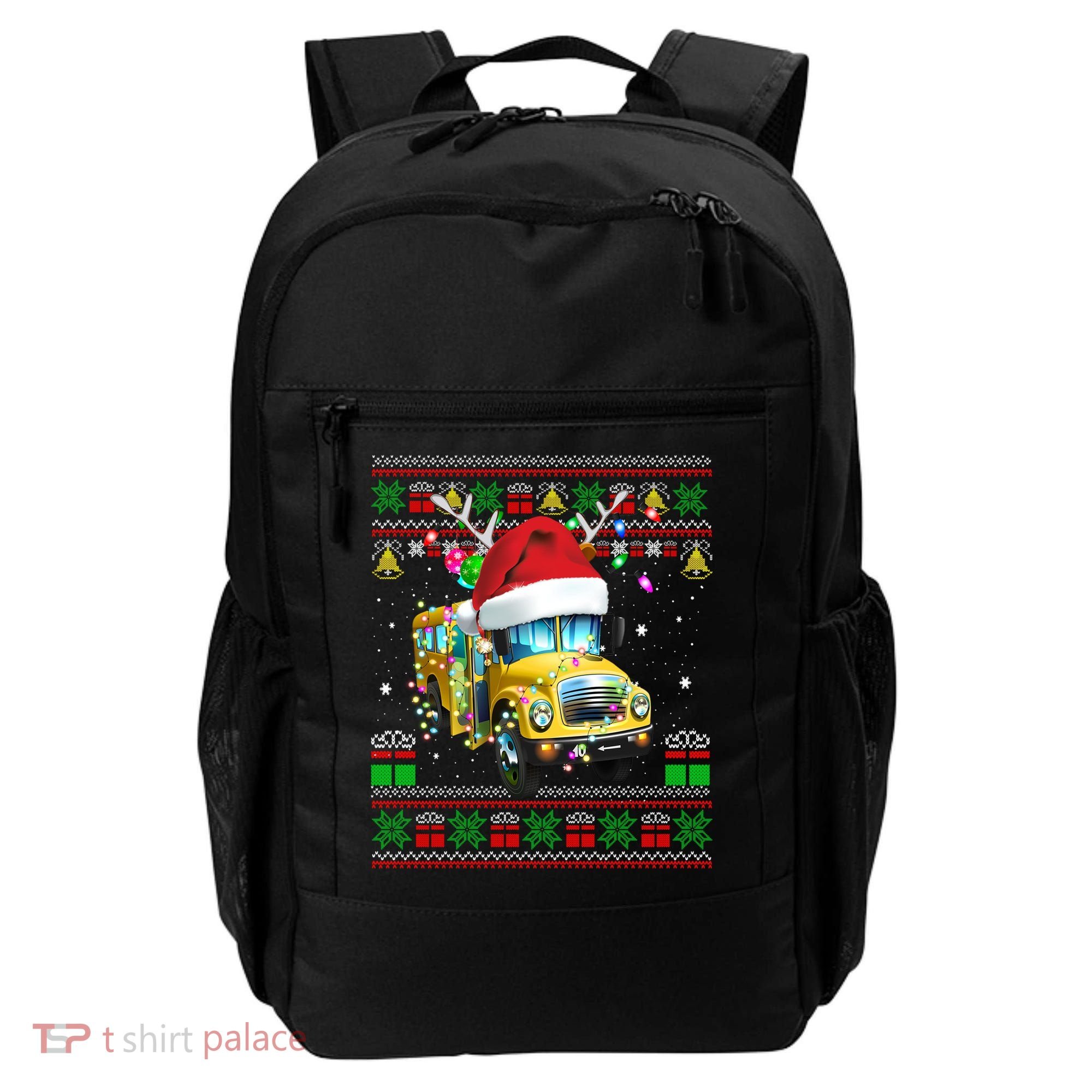 Ugly Christmas Sweater School Bus Driver Reindeer Santa Hat Backpack