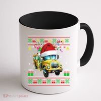 Ugly Christmas Sweater School Bus Driver Reindeer Santa Hat Coffee Mug thumb 1