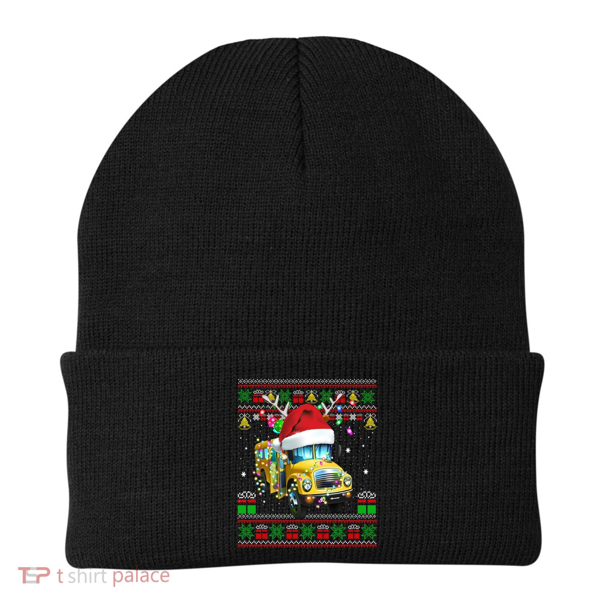Ugly Christmas Sweater School Bus Driver Reindeer Santa Hat Beanie