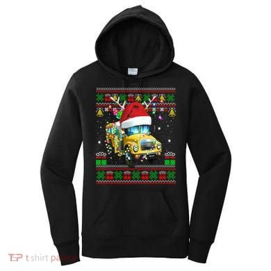 Ugly Christmas Sweater School Bus Driver Reindeer Santa Hat Women's Hoodie