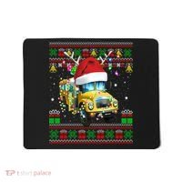 Ugly Christmas Sweater School Bus Driver Reindeer Santa Hat Mousepad thumb 0
