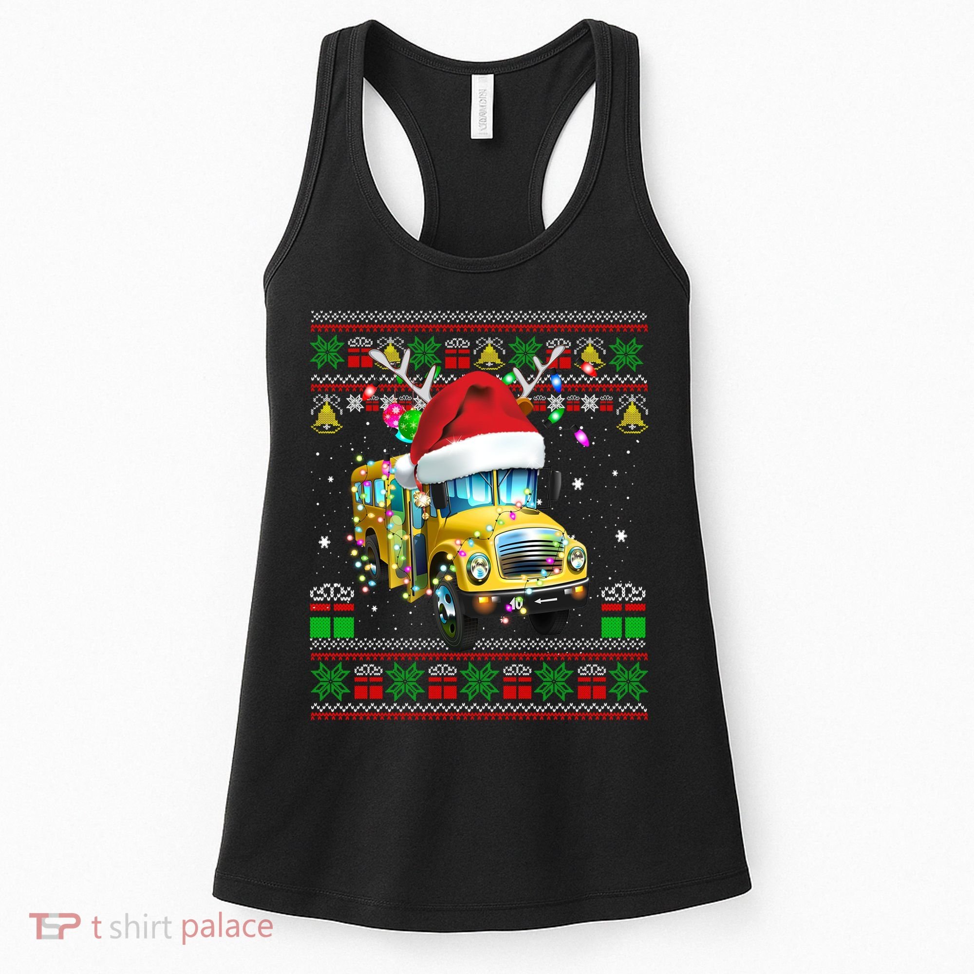Ugly Christmas Sweater School Bus Driver Reindeer Santa Hat Women's Tank Top