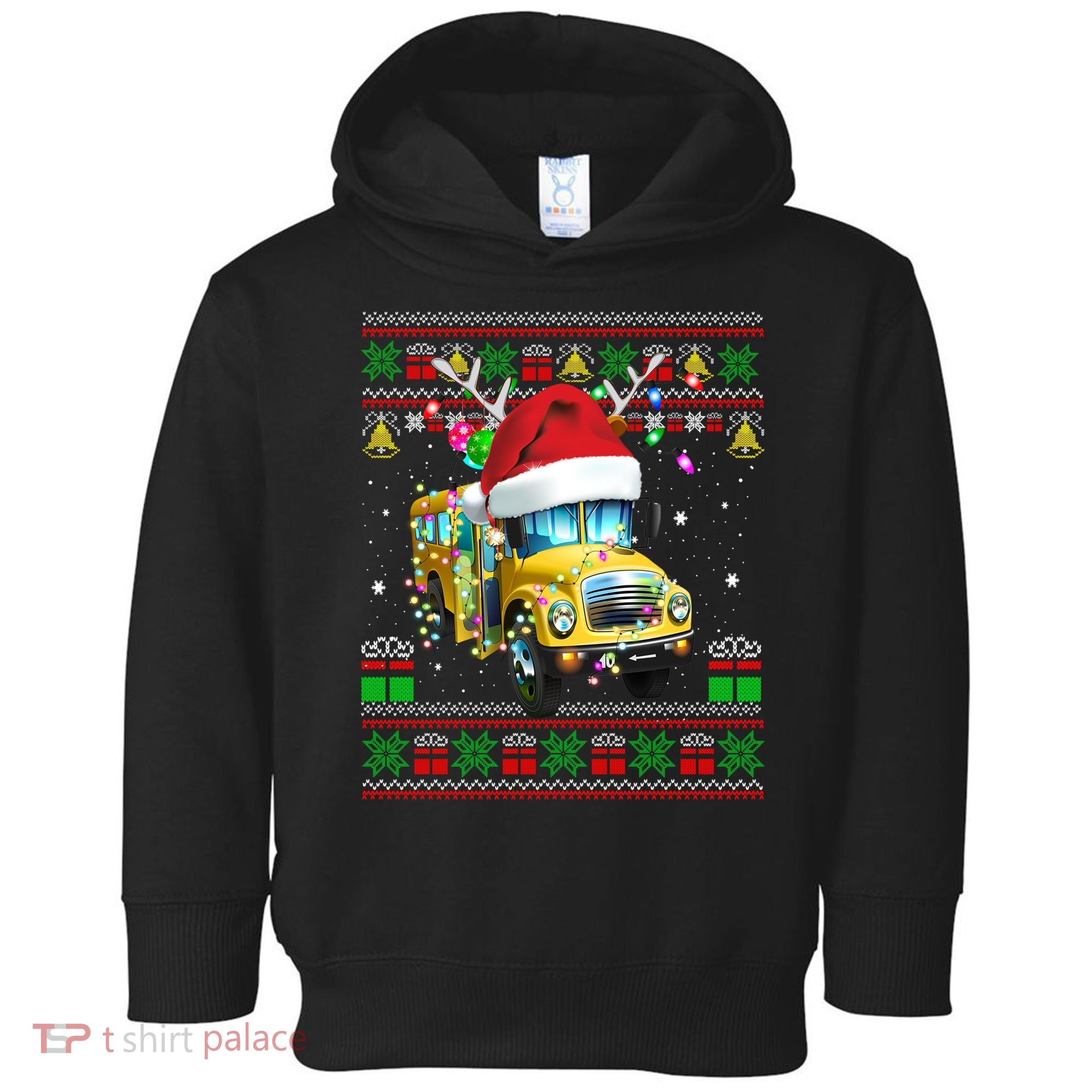 Ugly Christmas Sweater School Bus Driver Reindeer Santa Hat Toddler Hoodie