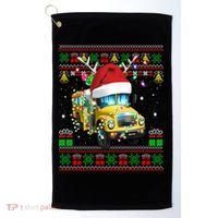 Ugly Christmas Sweater School Bus Driver Reindeer Santa Hat Golf Towel thumb 0