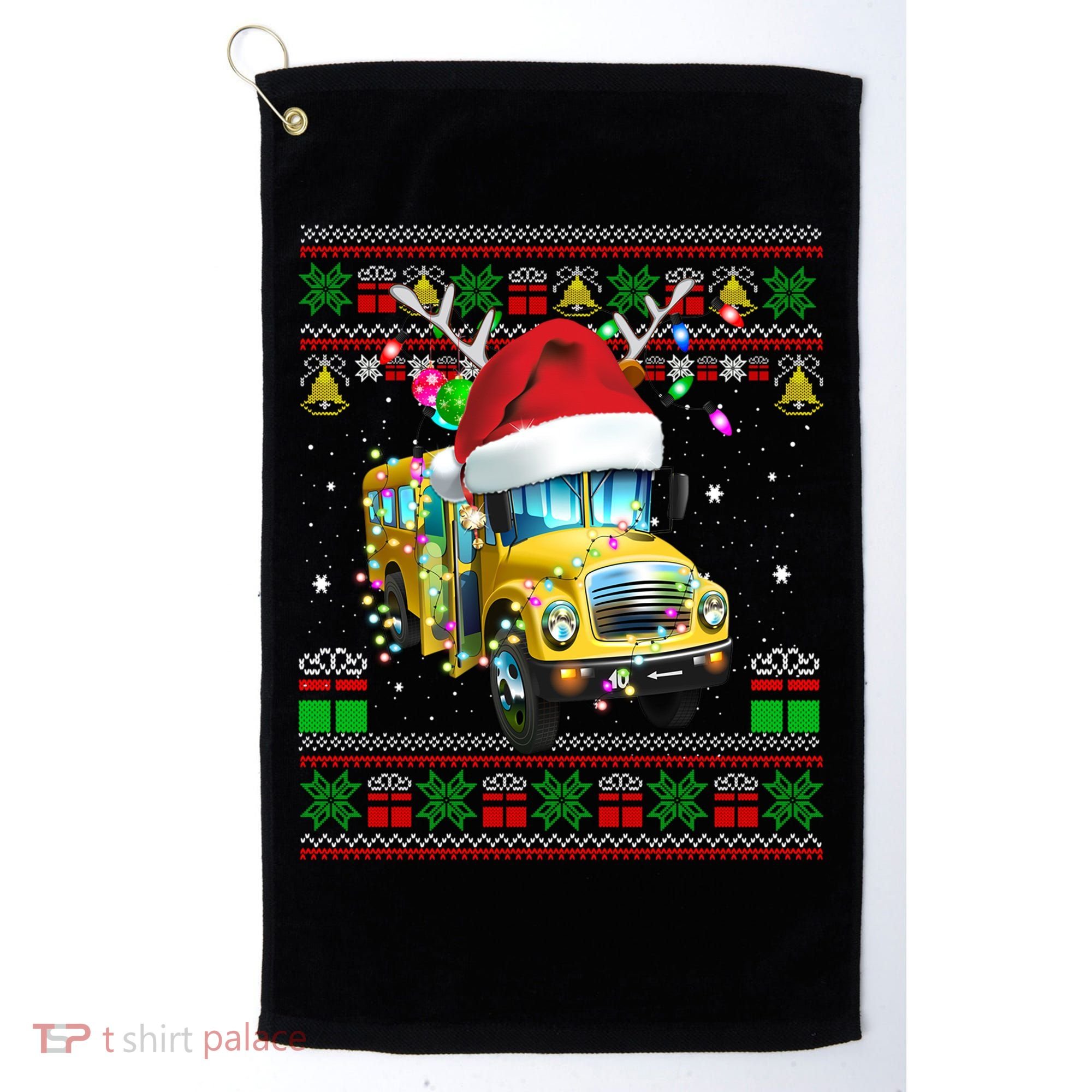Ugly Christmas Sweater School Bus Driver Reindeer Santa Hat Golf Towel