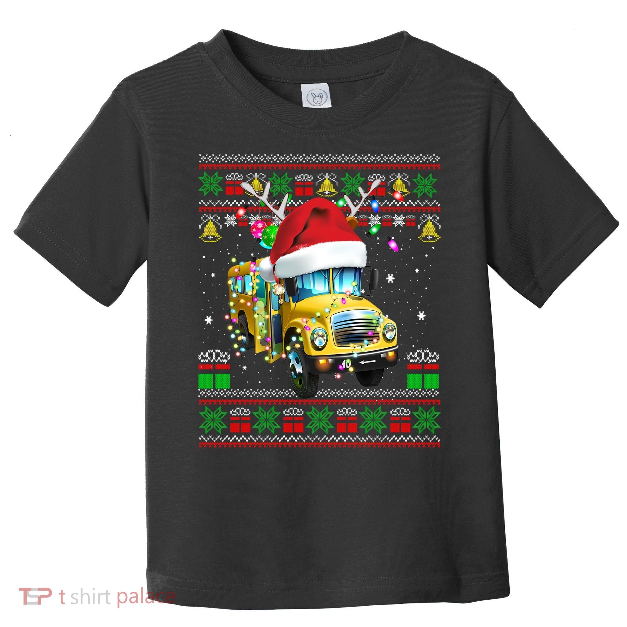 Ugly Christmas Sweater School Bus Driver Reindeer Santa Hat Toddler T-Shirt