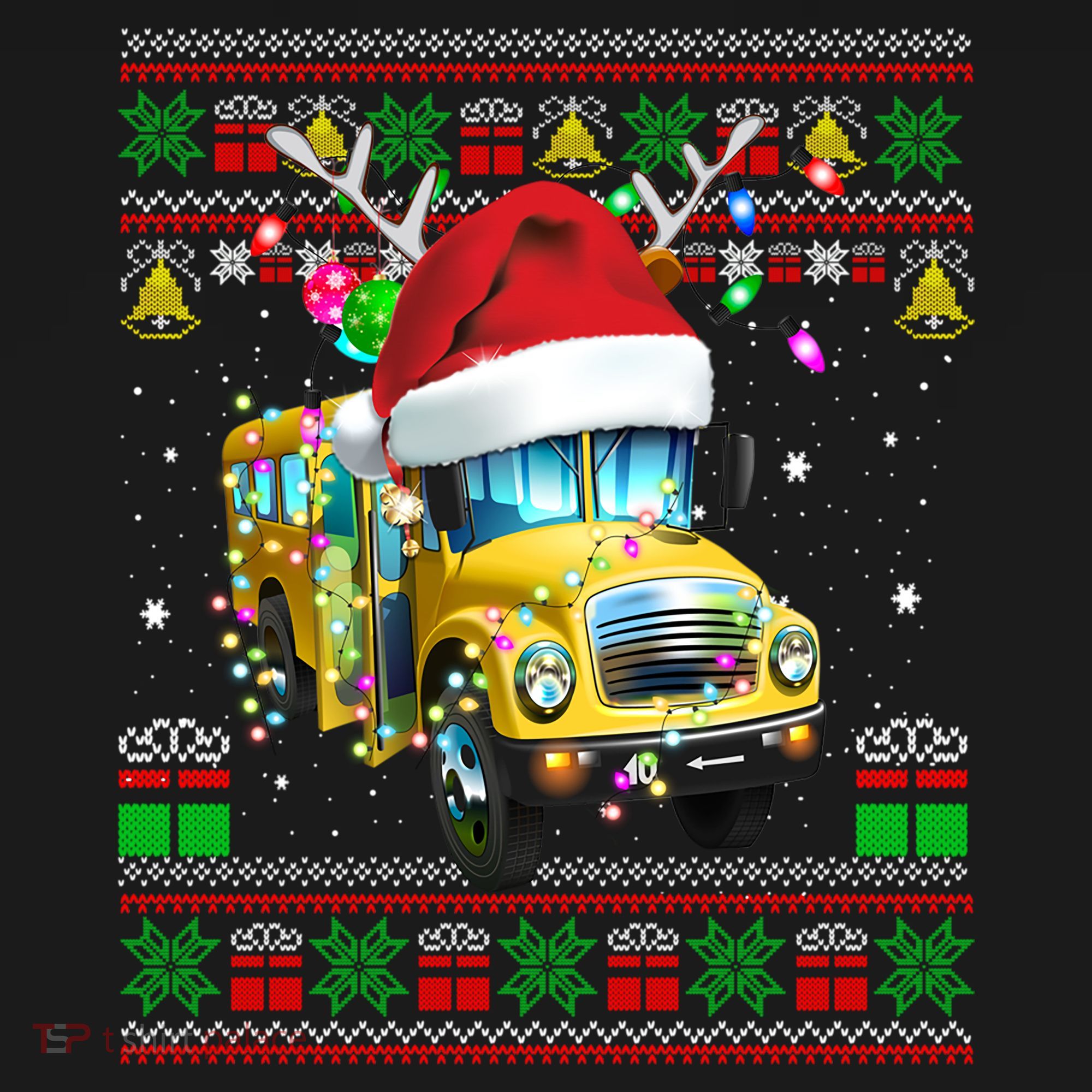 Ugly Christmas Sweater School Bus Driver Reindeer Santa Hat Visor