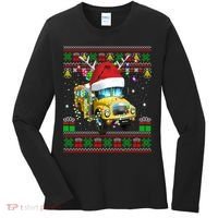 Ugly Christmas Sweater School Bus Driver Reindeer Santa Hat Women's Long Sleeve Shirt thumb 0