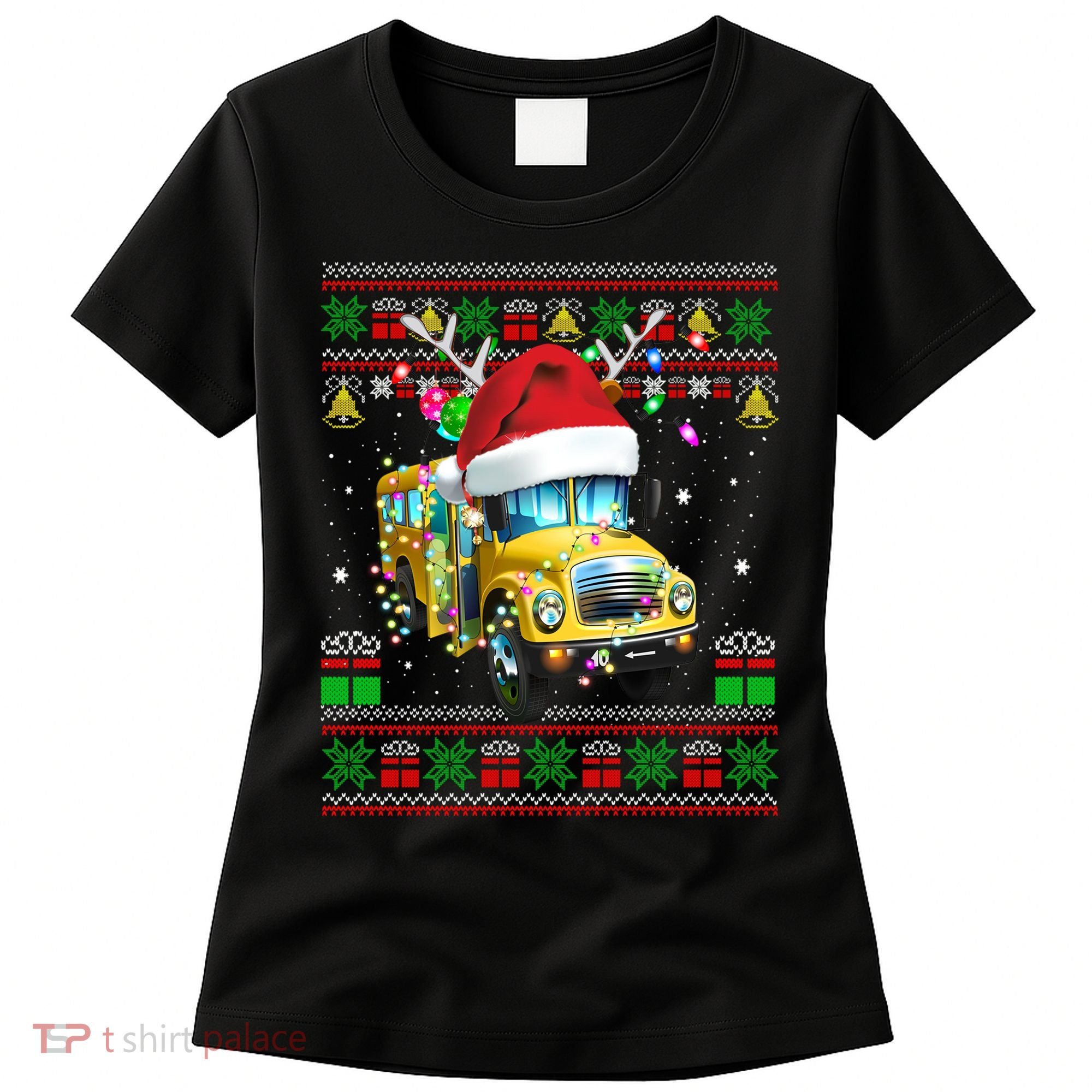 Ugly Christmas Sweater School Bus Driver Reindeer Santa Hat Women's T-Shirt