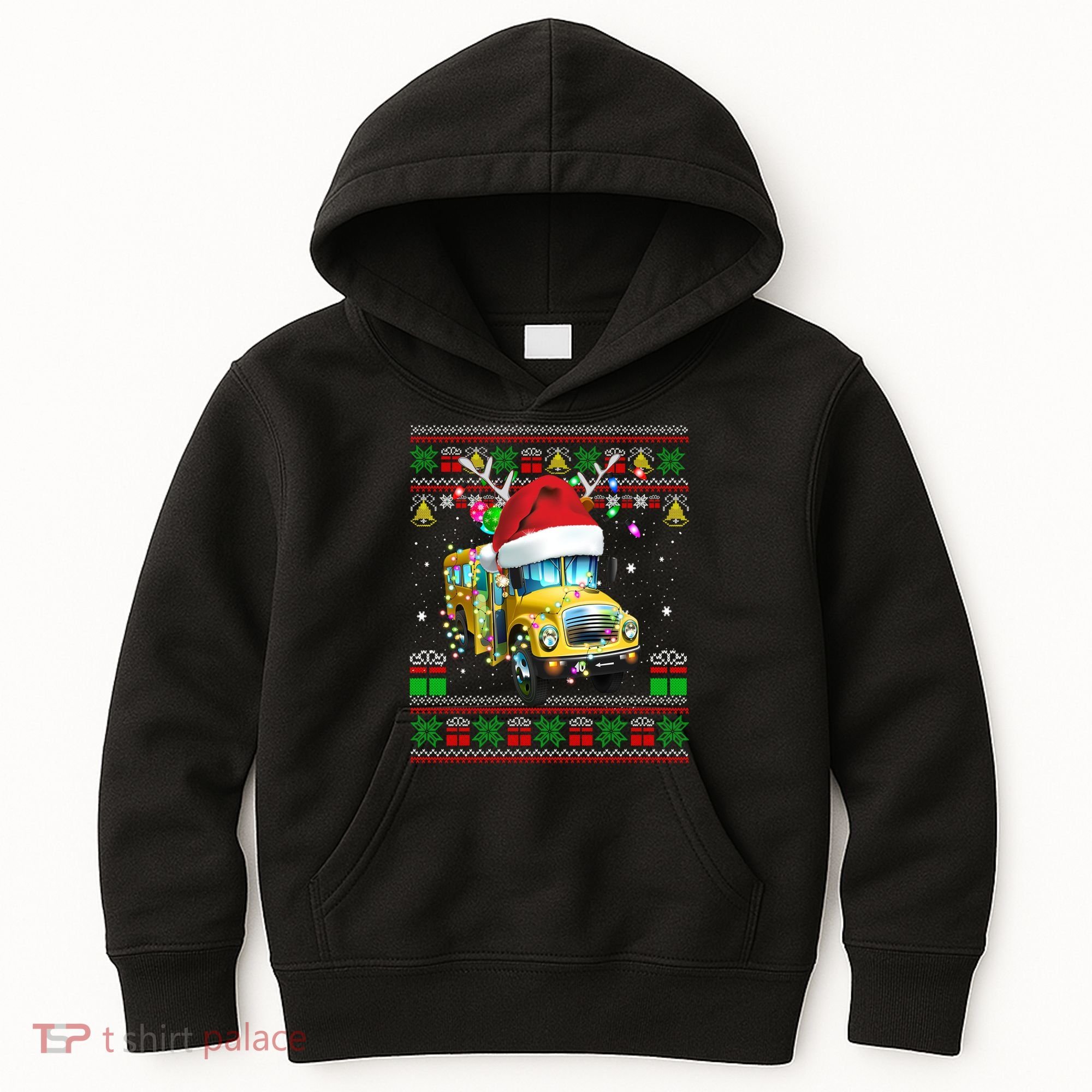 Ugly Christmas Sweater School Bus Driver Reindeer Santa Hat Kids Hoodie
