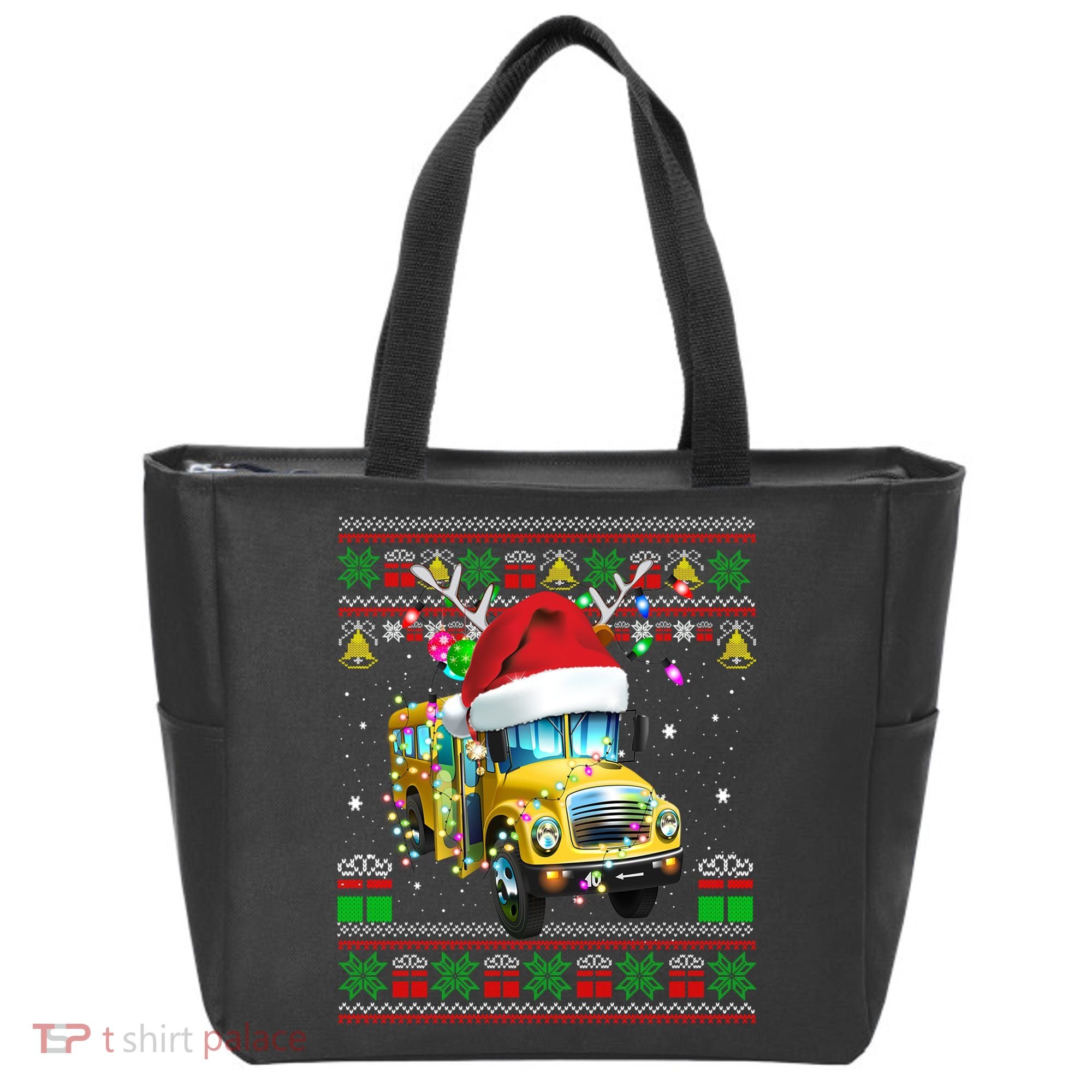 Ugly Christmas Sweater School Bus Driver Reindeer Santa Hat Tote Bag