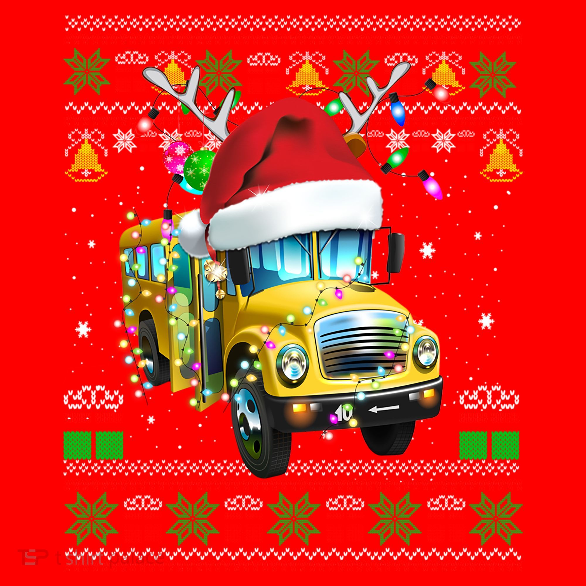 Ugly Christmas Sweater School Bus Driver Reindeer Santa Hat Santa Hat