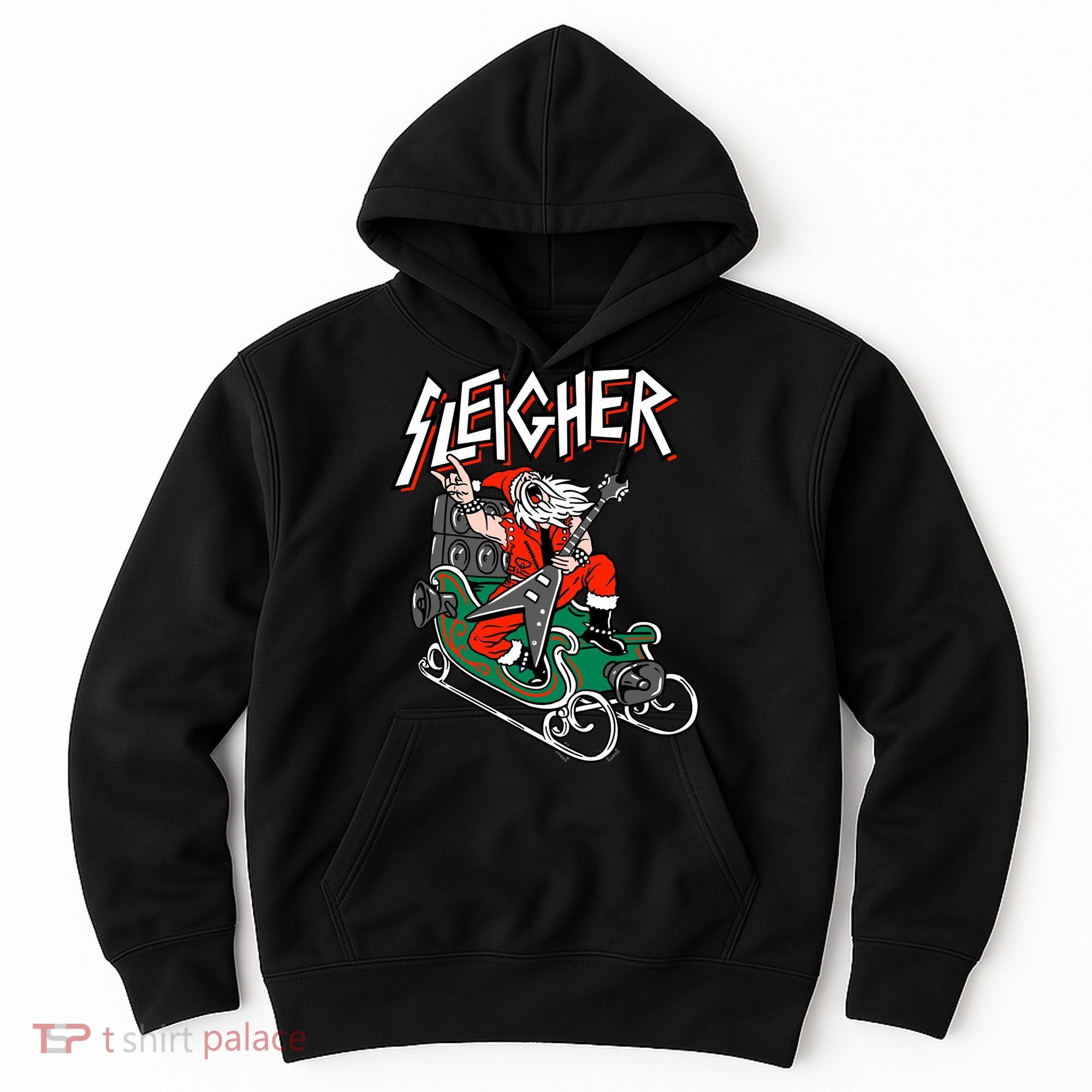 Ugly Christmas Sweater Sleigher Heavy Metal Santa Xmas Hoodie