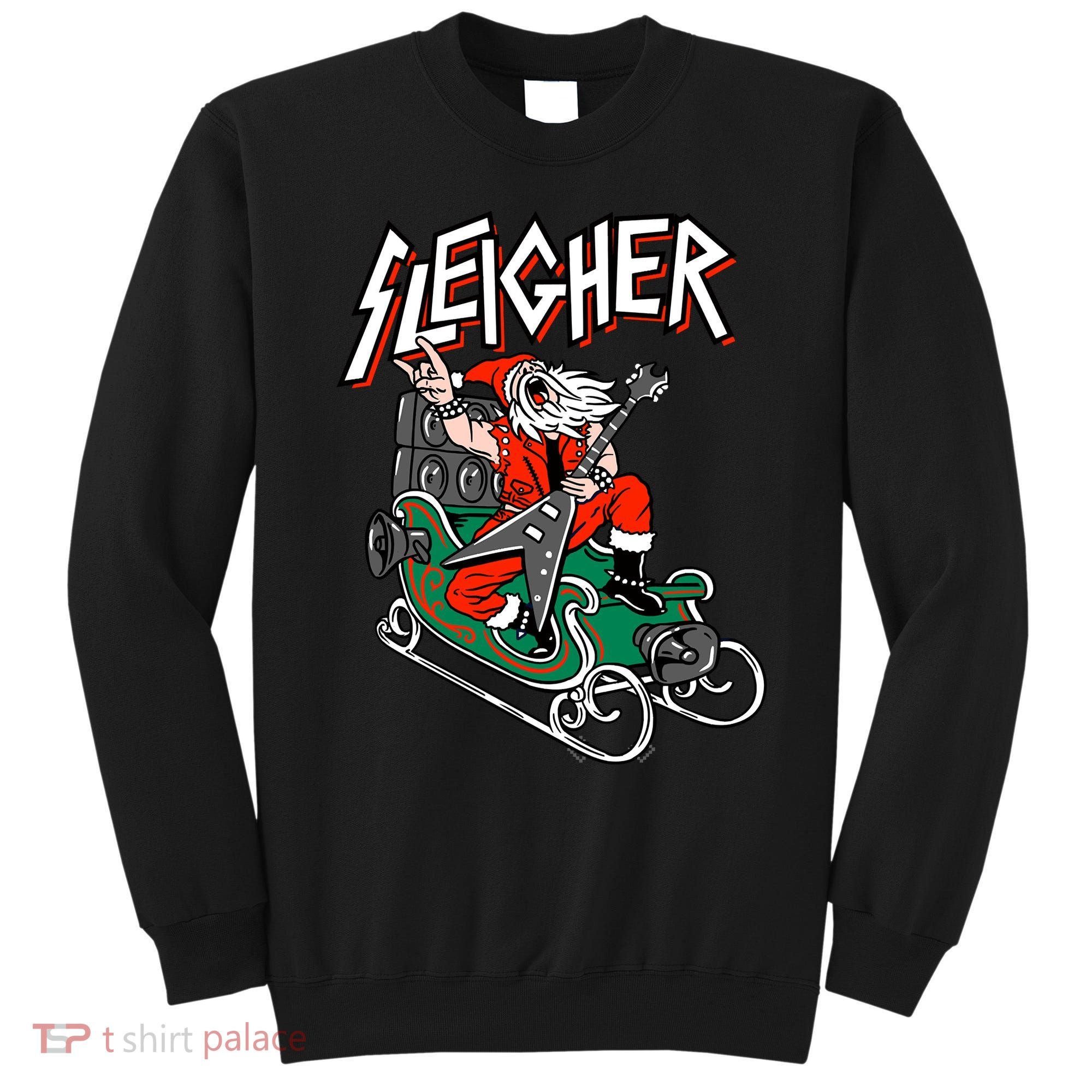 Ugly Christmas Sweater Sleigher Heavy Metal Santa Xmas Sweatshirt