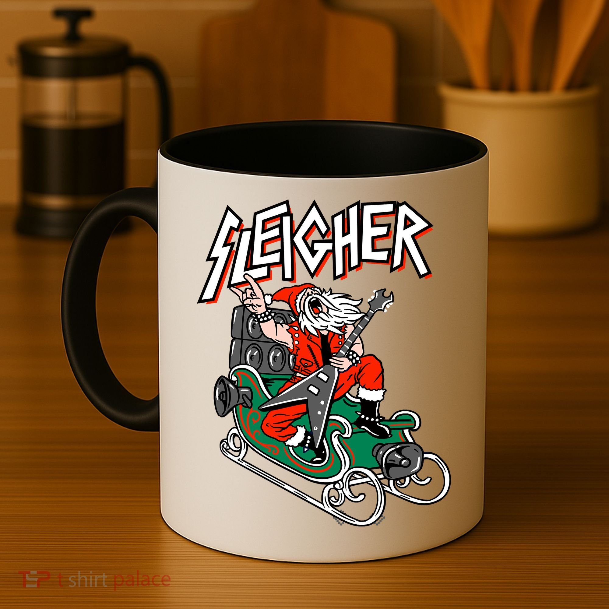 Ugly Christmas Sweater Sleigher Heavy Metal Santa Xmas Coffee Mug