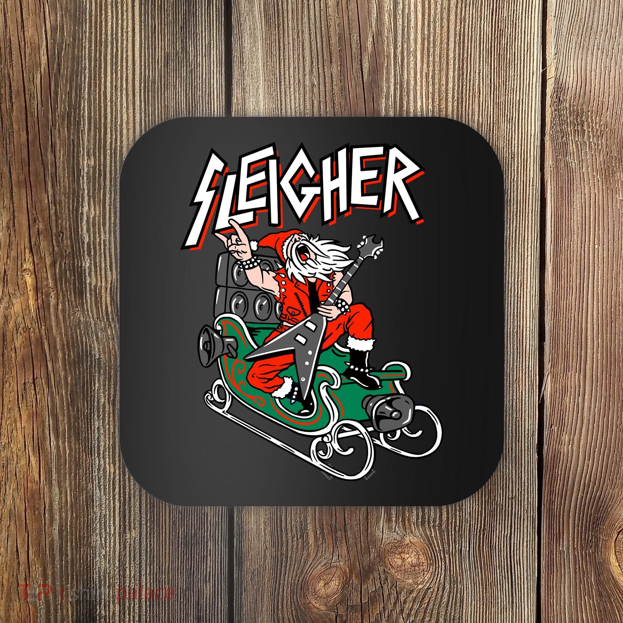 Ugly Christmas Sweater Sleigher Heavy Metal Santa Xmas Coaster