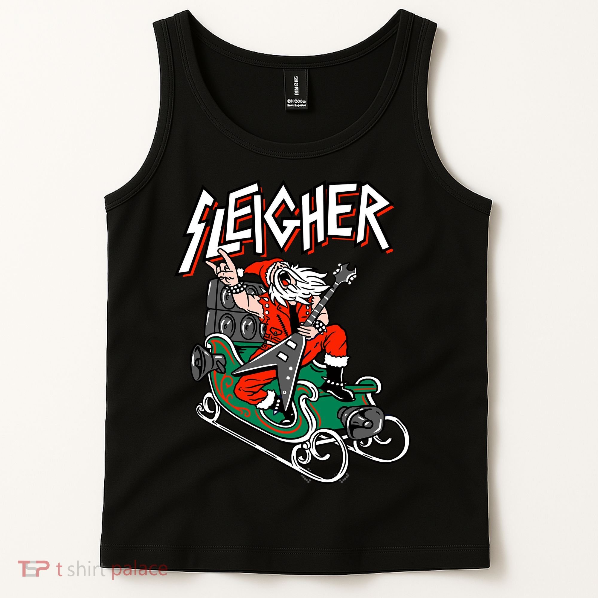 Ugly Christmas Sweater Sleigher Heavy Metal Santa Xmas Tank Top
