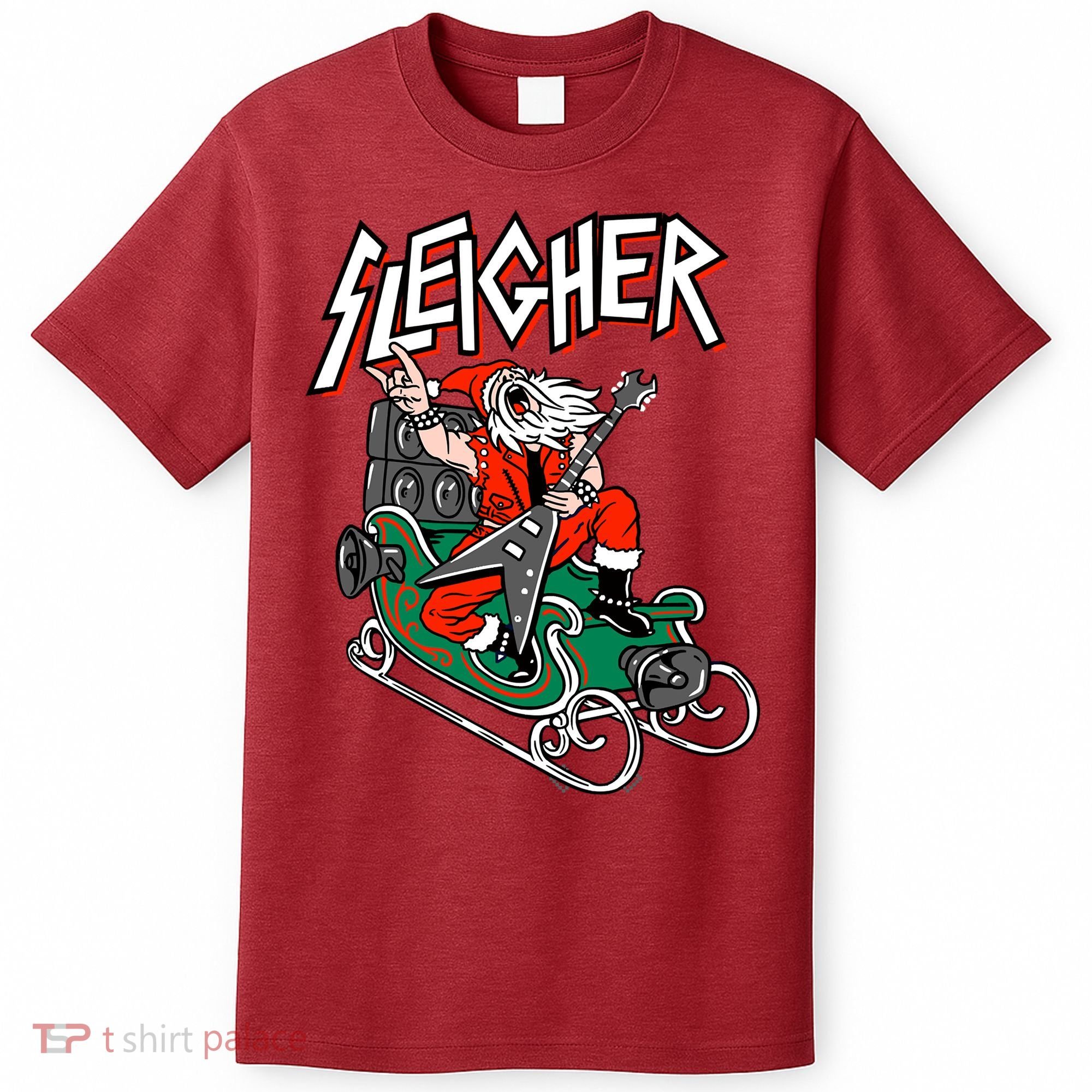 Ugly Christmas Sweater Sleigher Heavy Metal Santa Xmas T-Shirt
