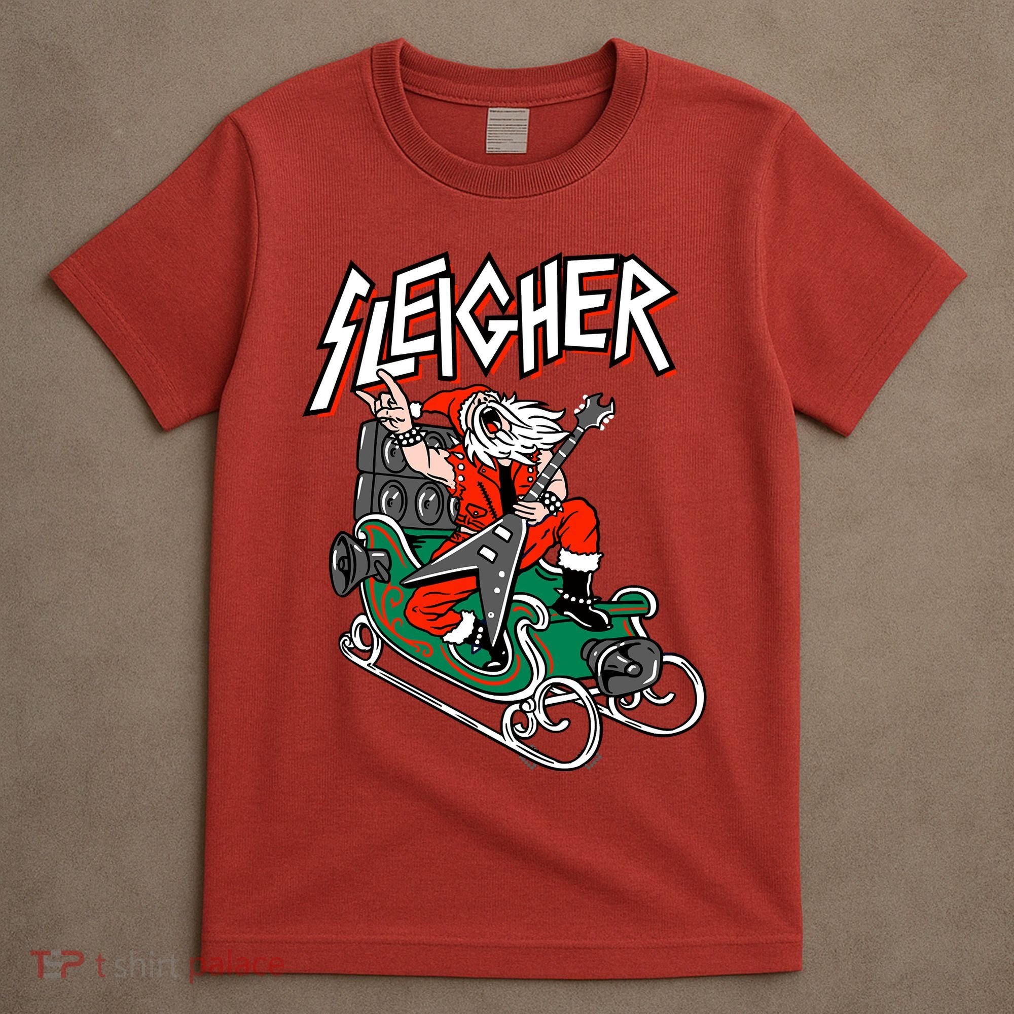 Ugly Christmas Sweater Sleigher Heavy Metal Santa Xmas T-Shirt