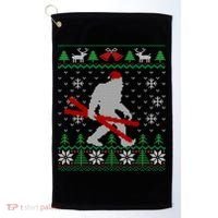 Ugly Christmas Sasquatch Ski Cool Gift Skiing Gift Cool Gift Golf Towel thumb 0