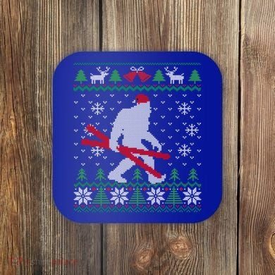 Ugly Christmas Sasquatch Ski Cool Gift Skiing Gift Cool Gift Coaster