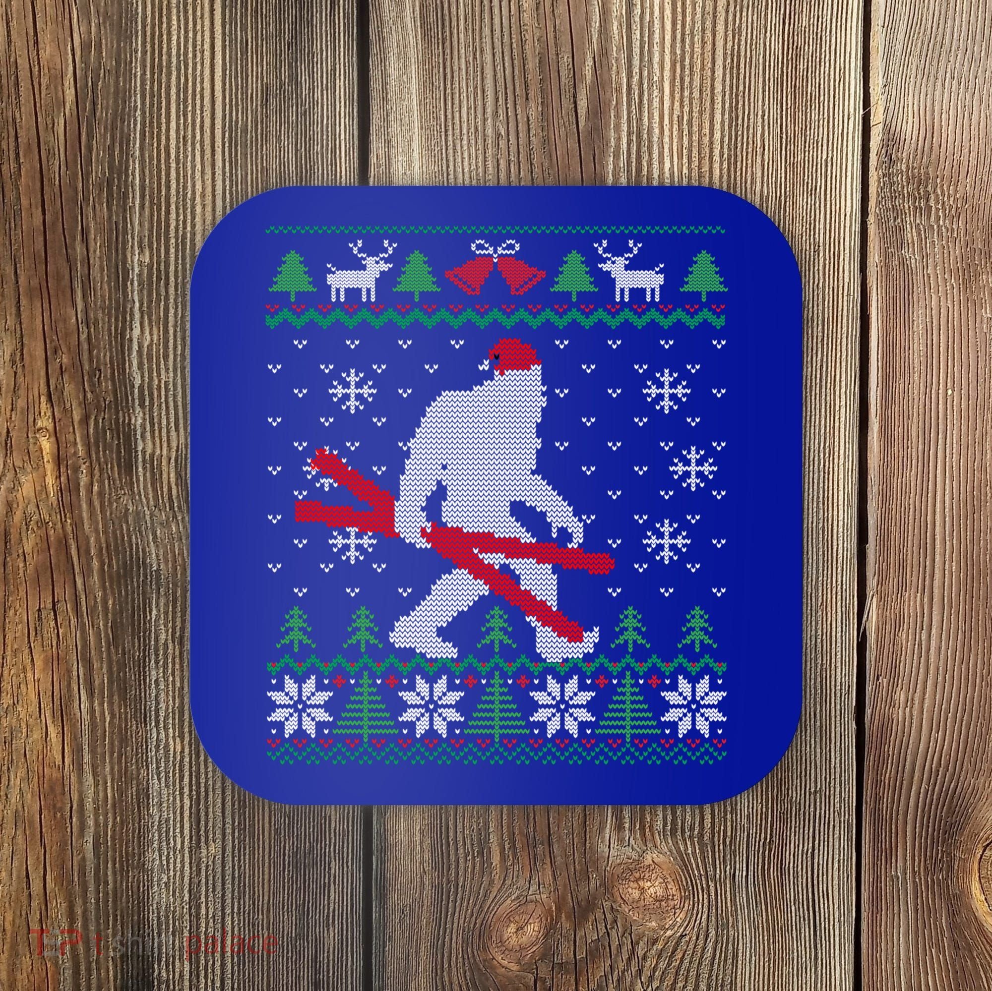 Ugly Christmas Sasquatch Ski Cool Gift Skiing Gift Cool Gift Coaster