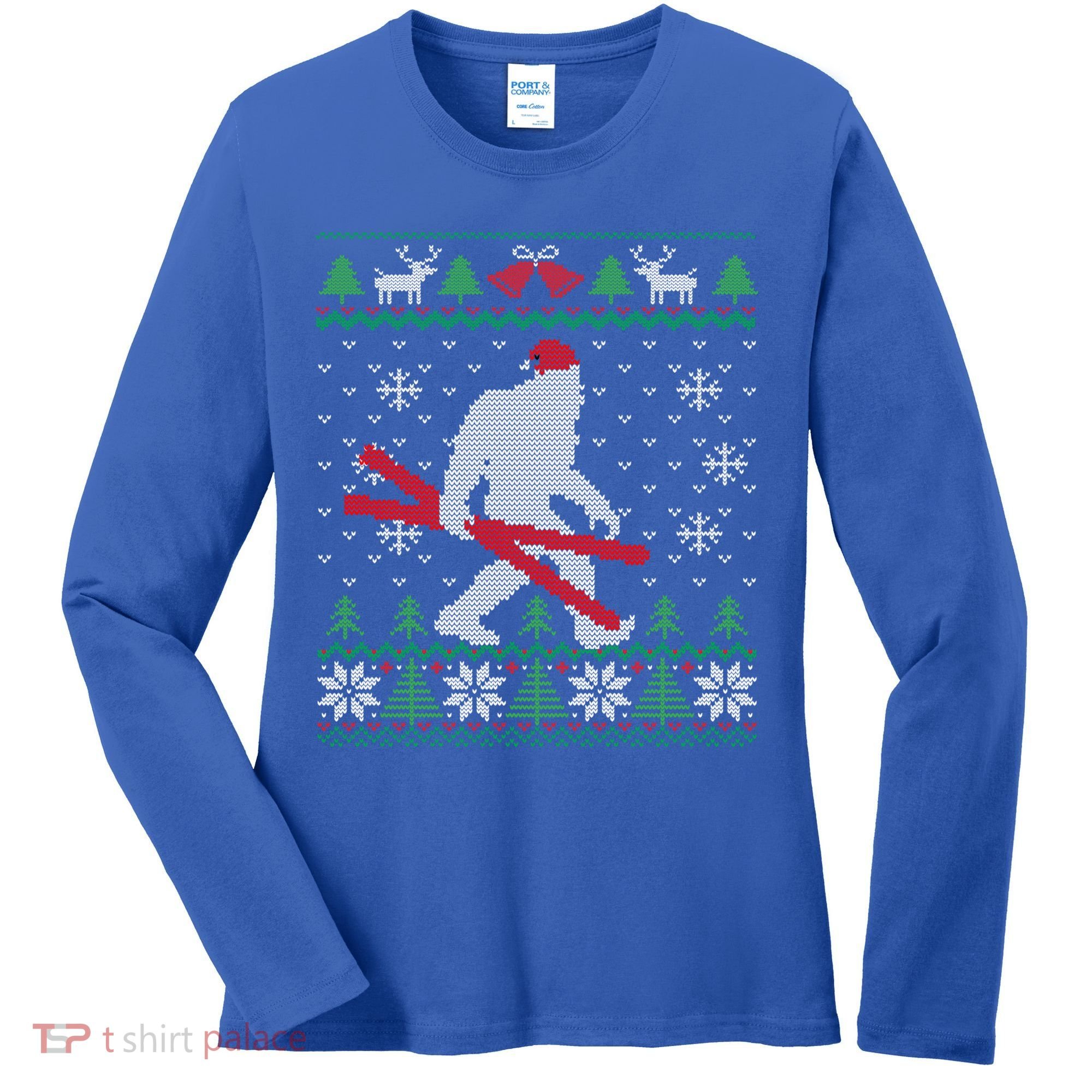 Ugly Christmas Sasquatch Ski Cool Gift Skiing Gift Cool Gift Women's Long Sleeve Shirt