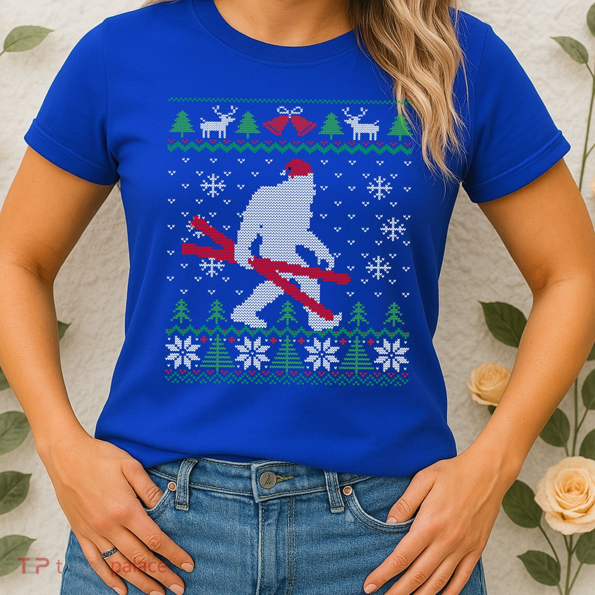 Ugly Christmas Sasquatch Ski Cool Gift Skiing Gift Cool Gift Women's T-Shirt
