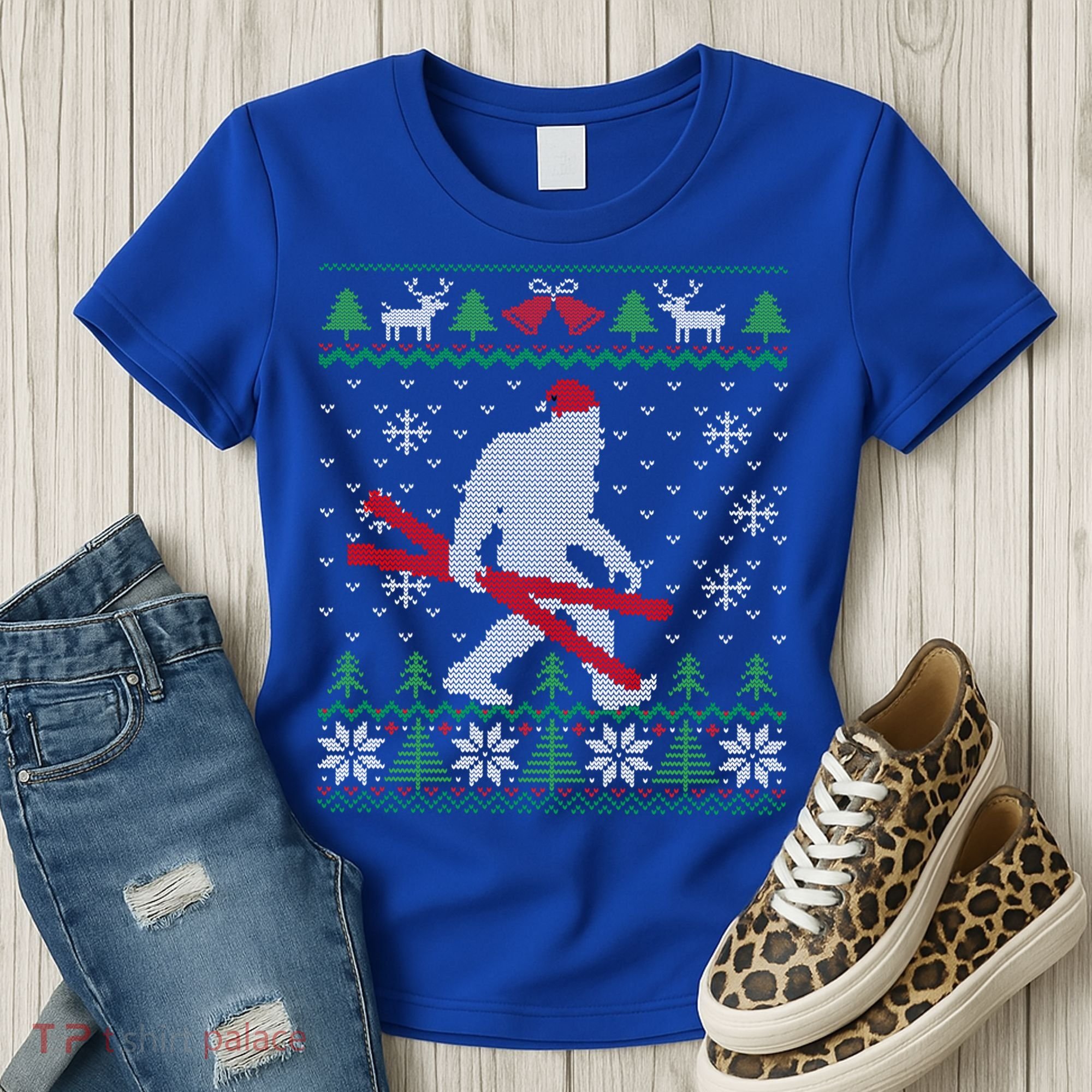 Ugly Christmas Sasquatch Ski Cool Gift Skiing Gift Cool Gift Women's T-Shirt